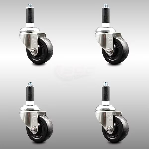 3 Inch 316SS Soft Rubber Wheel Swivel 1 Inch Expanding Stem Caster Set SCC, Service Caster, Mfr#: SCC-SS316EX20S314-SRS-1-4